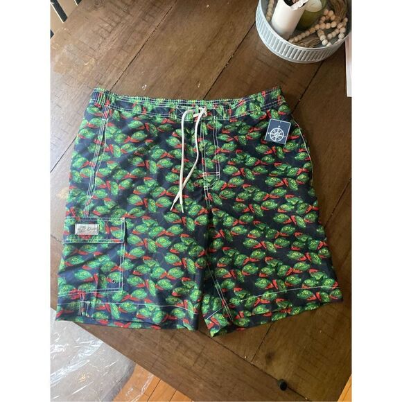 CHAPS Large Swim Trunks Lined NWT Red & Green Fish Pattern - Picture 3 of 9